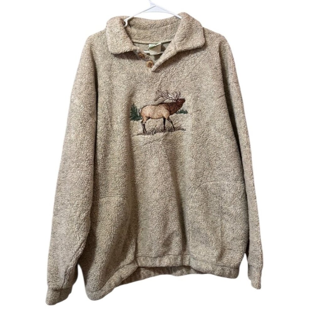 Art Unlimited Fleece Deer Pullover Sweater Sweatshirt Size Measured USA MADE VTG